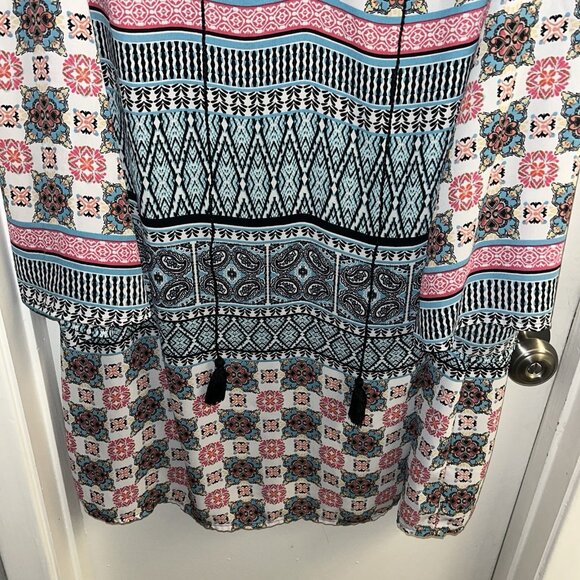 Speechless Blue Floral Long Bell Sleeve Boho Country Pullover Tunic Dress 1X - Picture 4 of 9